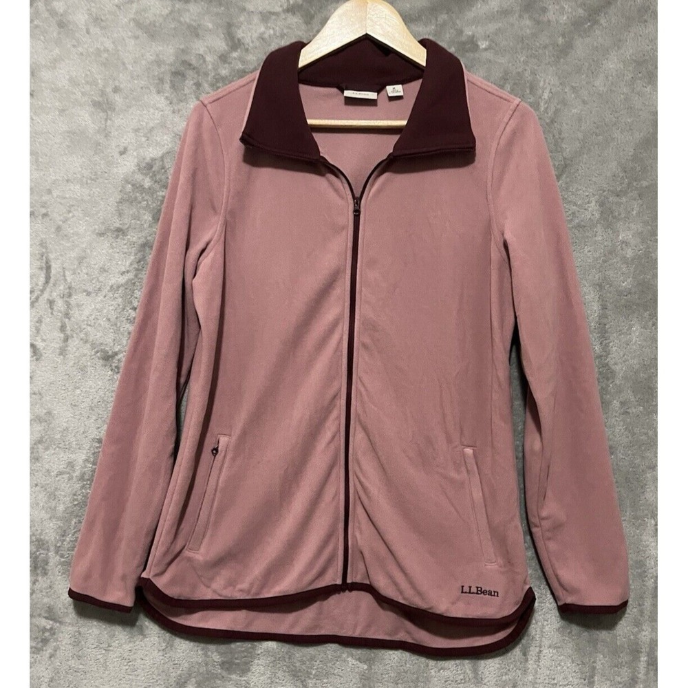 LL Bean Womens Full Zip Fleece Jacket M Pink Burgundy Trim 518458 Repreve F23 - Picture 1 of 8